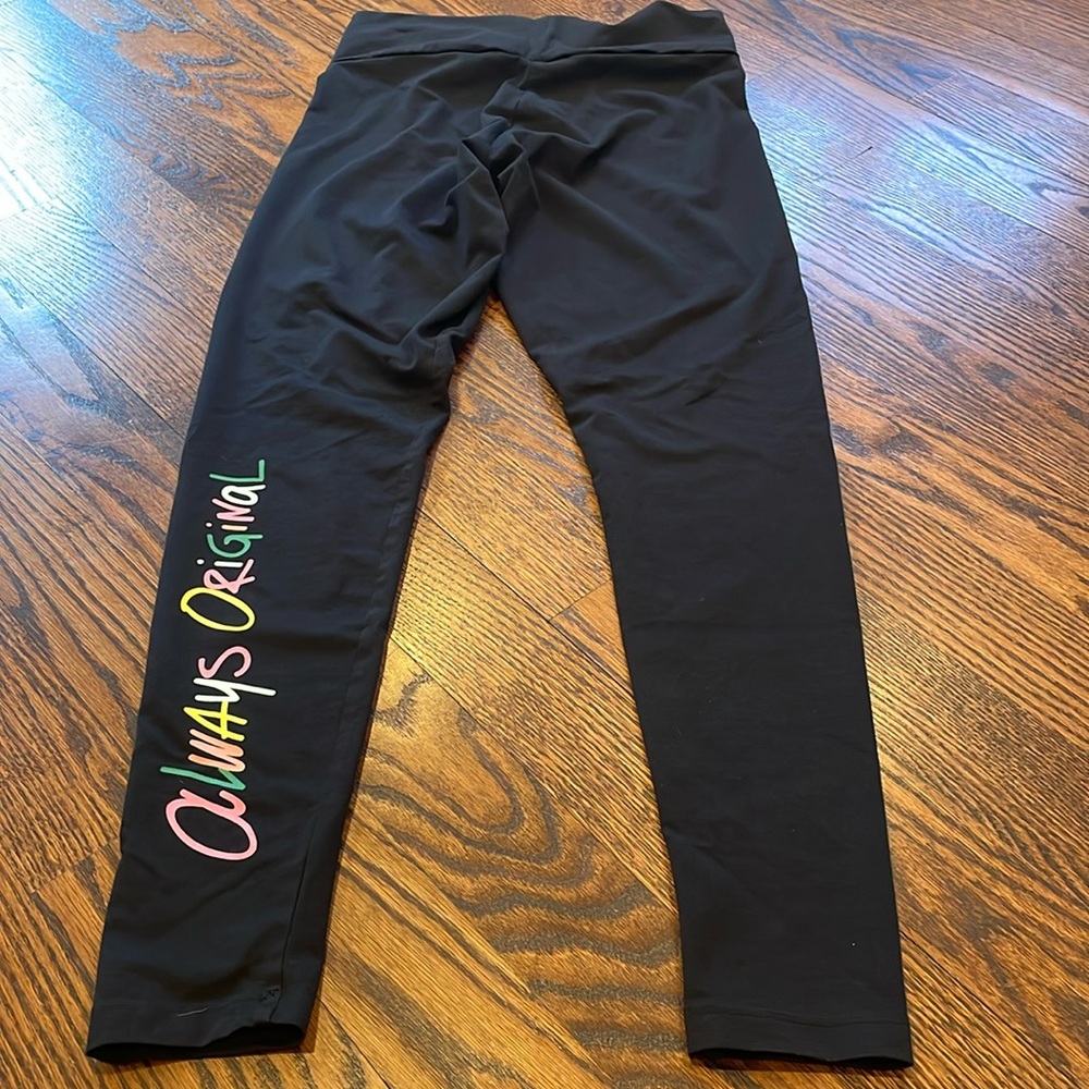 Adidas sz L (fits small) black trackpants leggings Always original rainbow leg